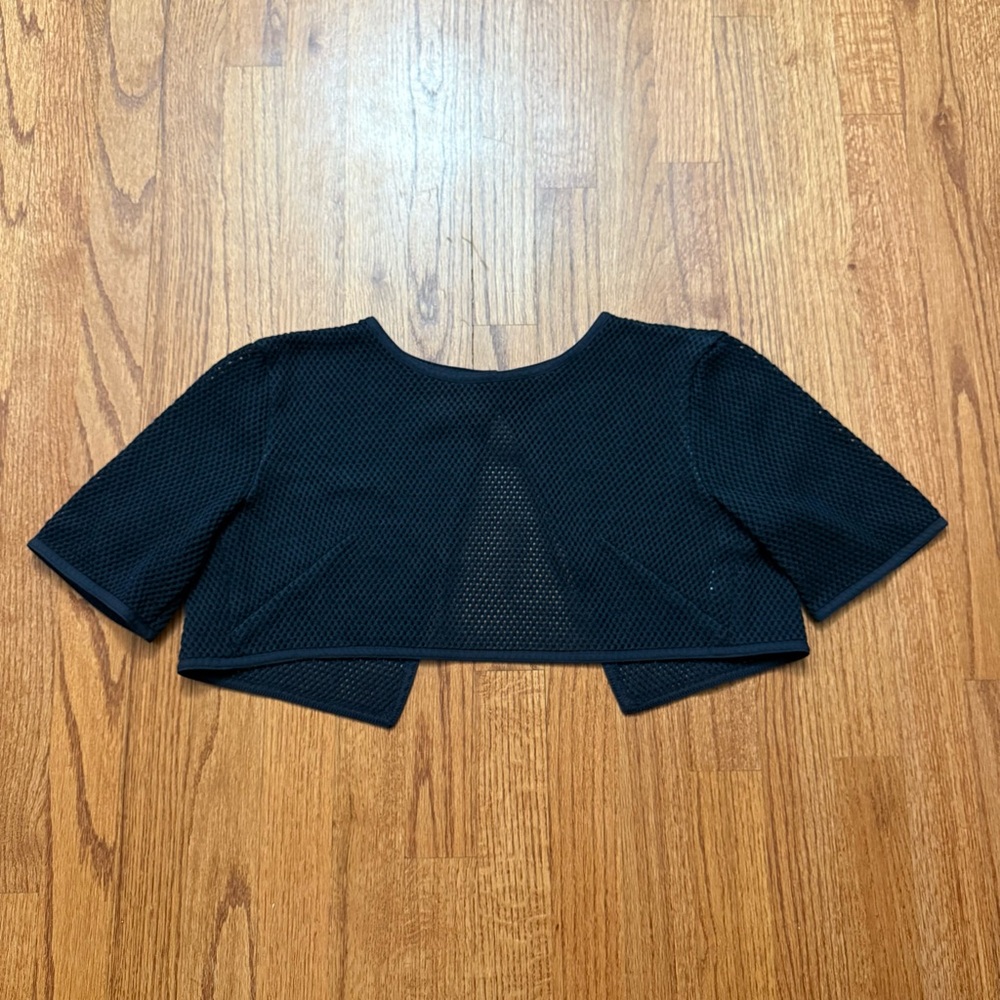 Akris black mesh crop top blouse with open back